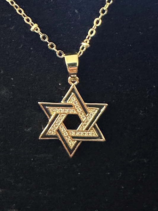 Black and Gold Star of David Necklace