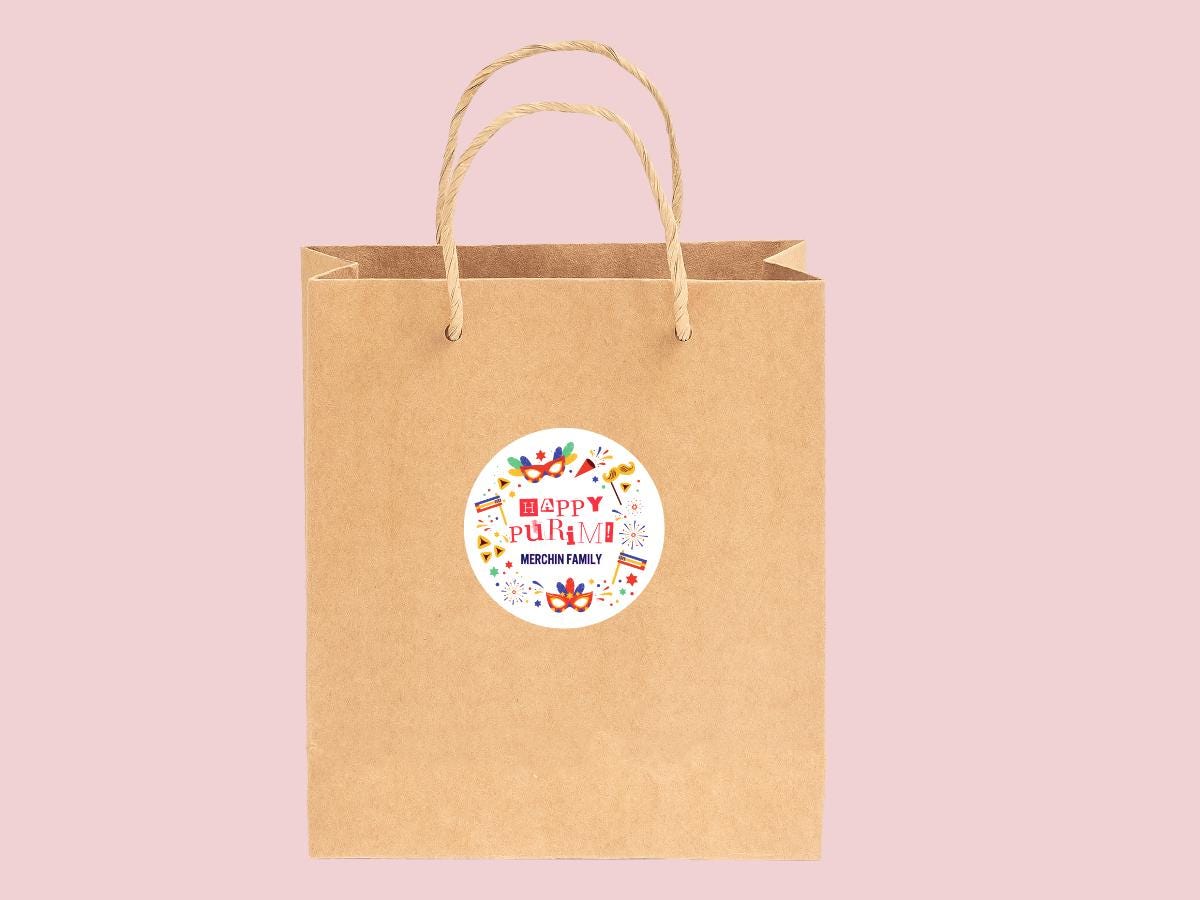 Purim Sticker Set, Customized with Your Name, Mishloach Manot, Purim Gifts, Celebrating Happy Purim, Purim Sticker set
