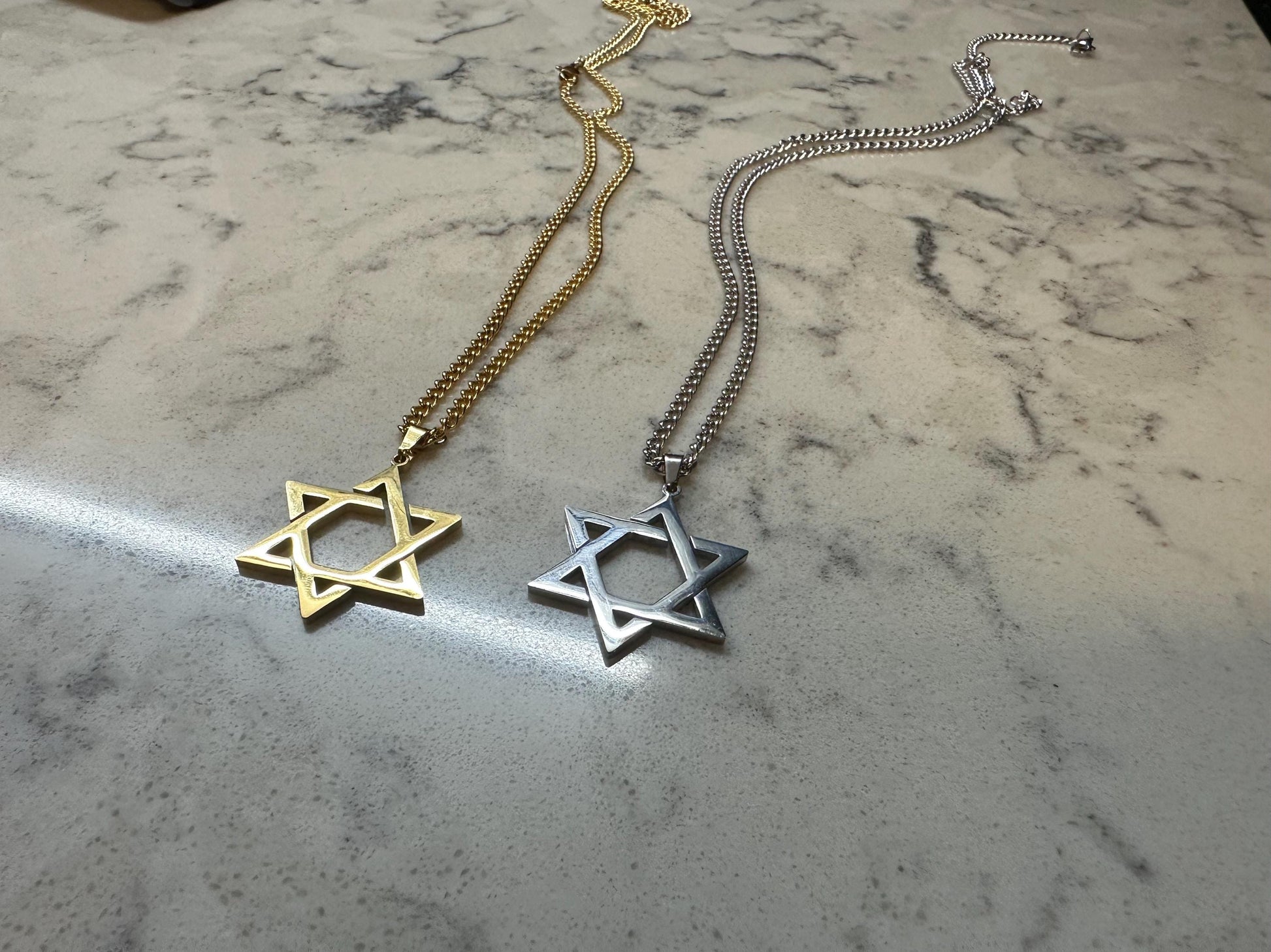 Mens Radiant Gold Star of David Necklace
