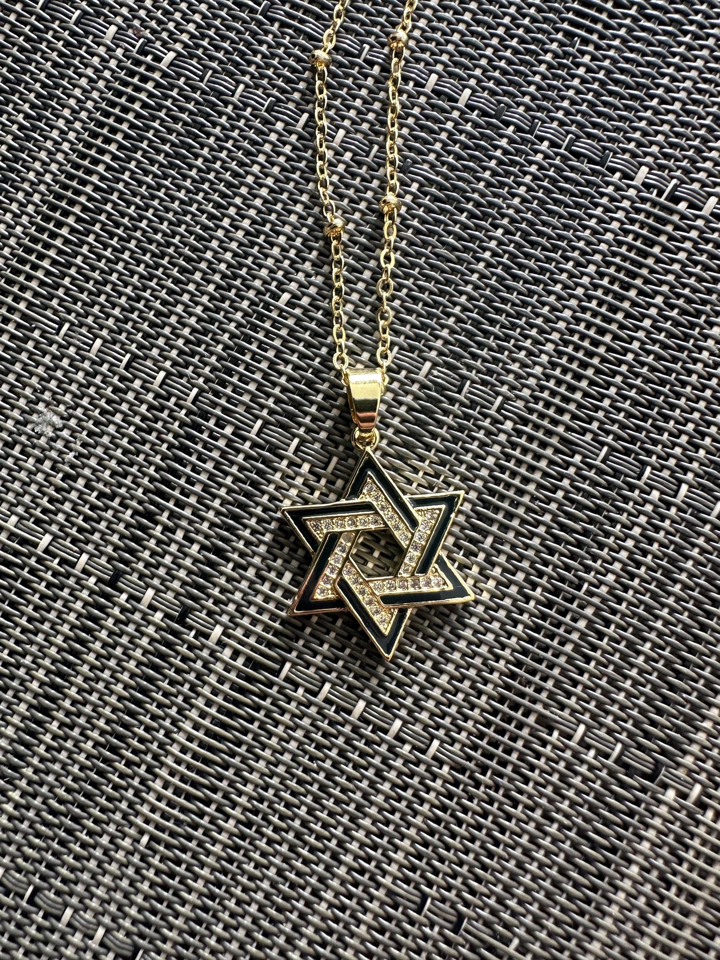 Black and Gold Star of David Necklace