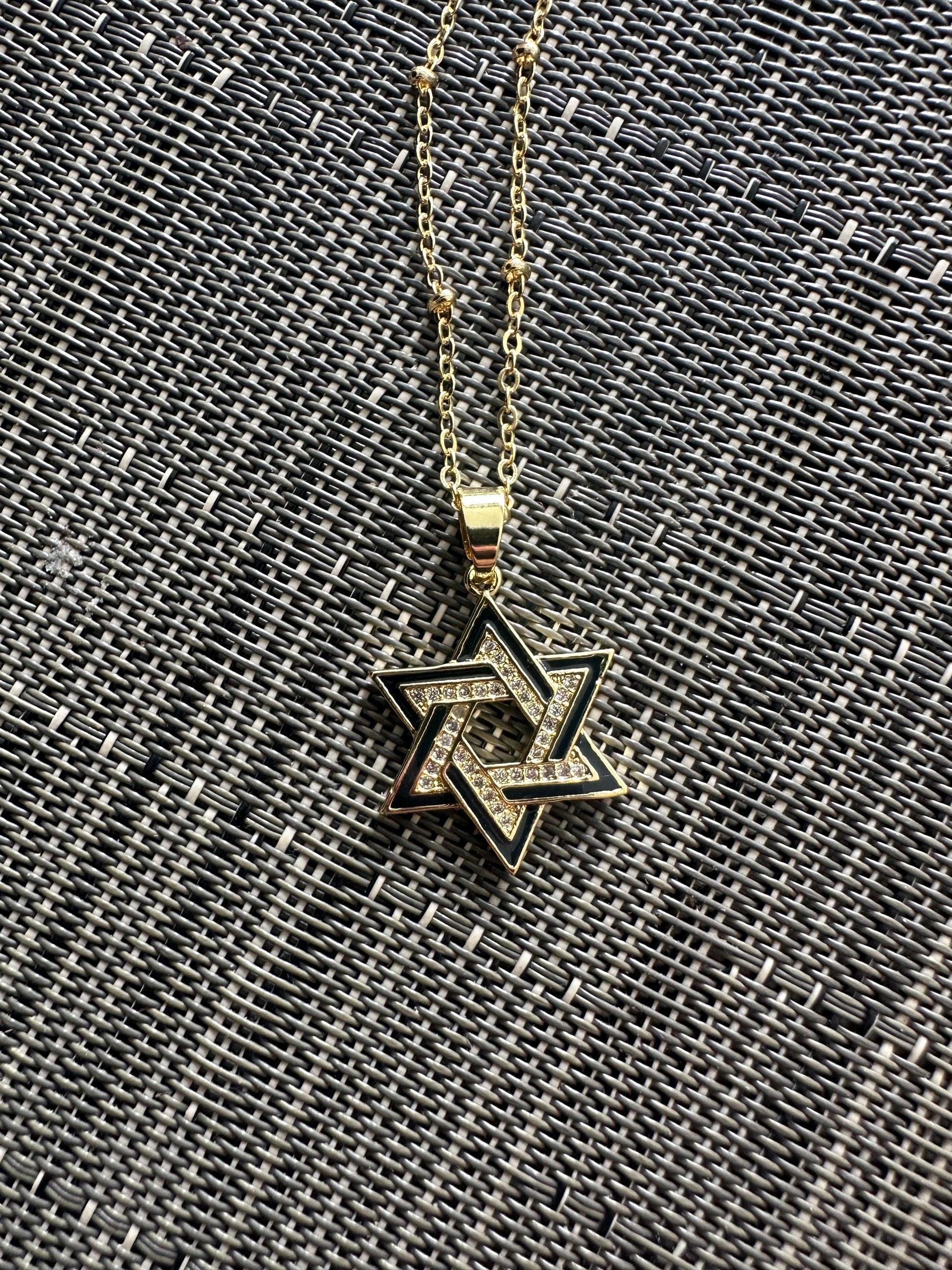 Black and Gold Star of David Necklace