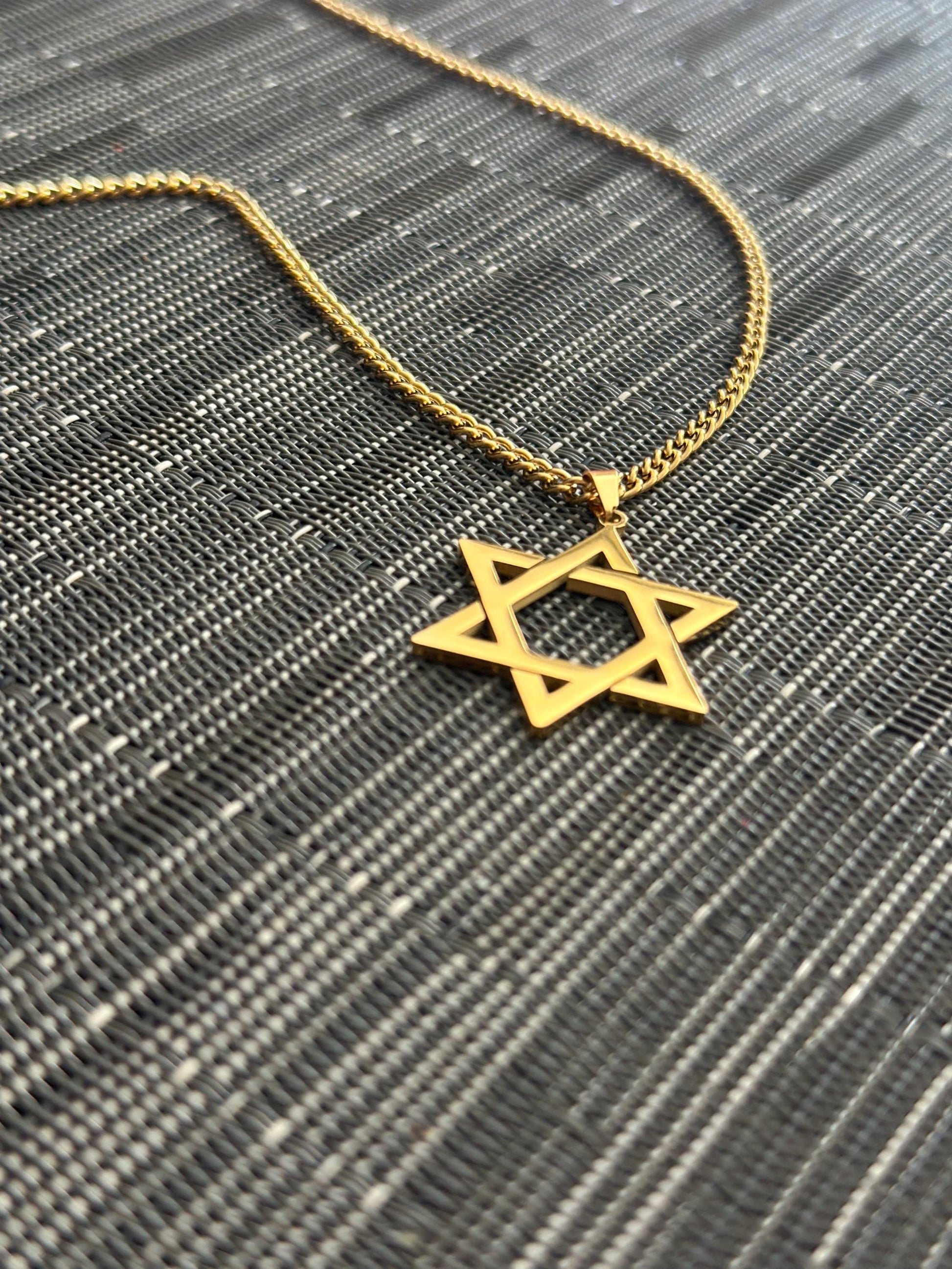 Mens Radiant Gold Star of David Necklace