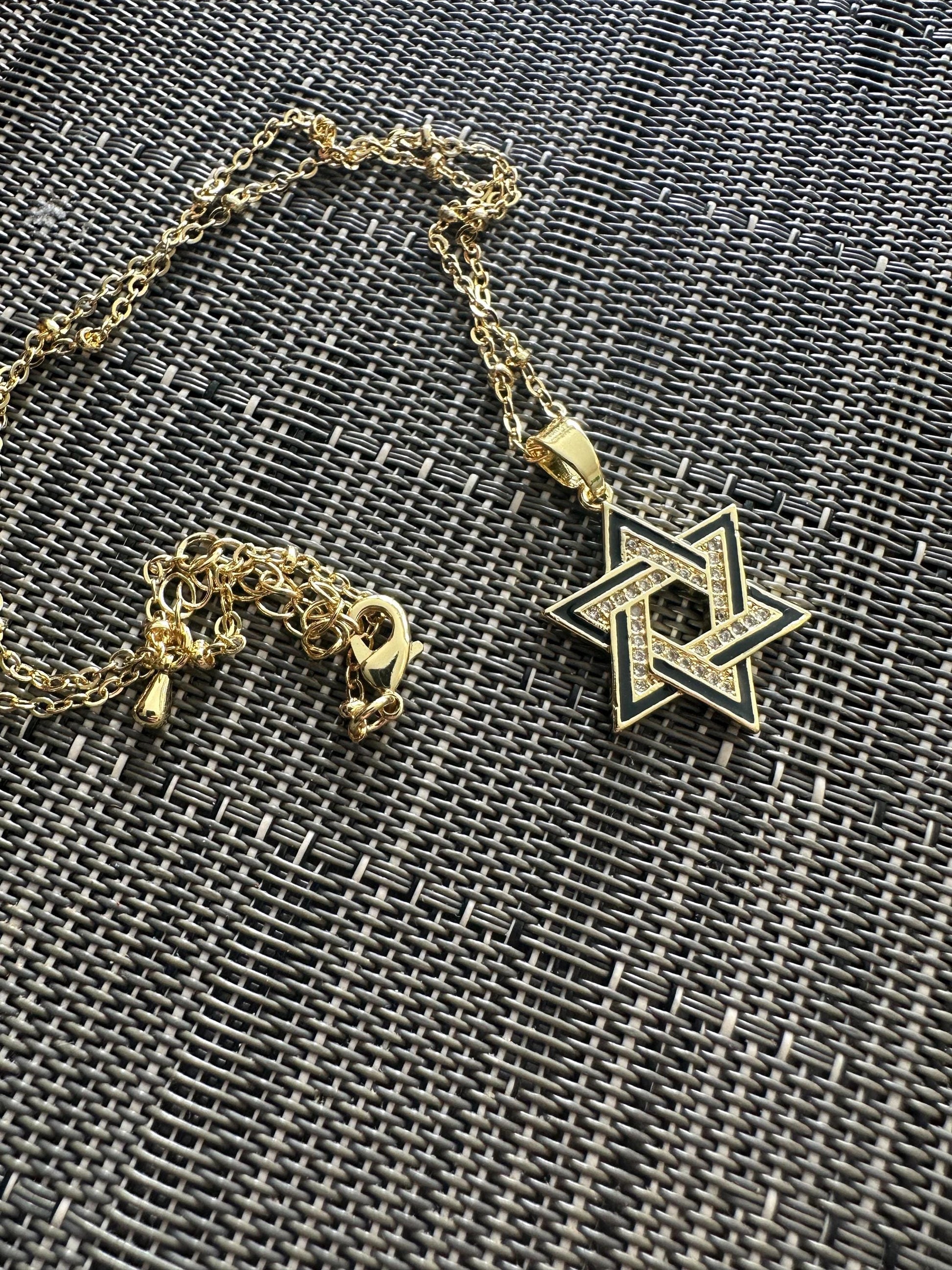 Black and Gold Star of David Necklace