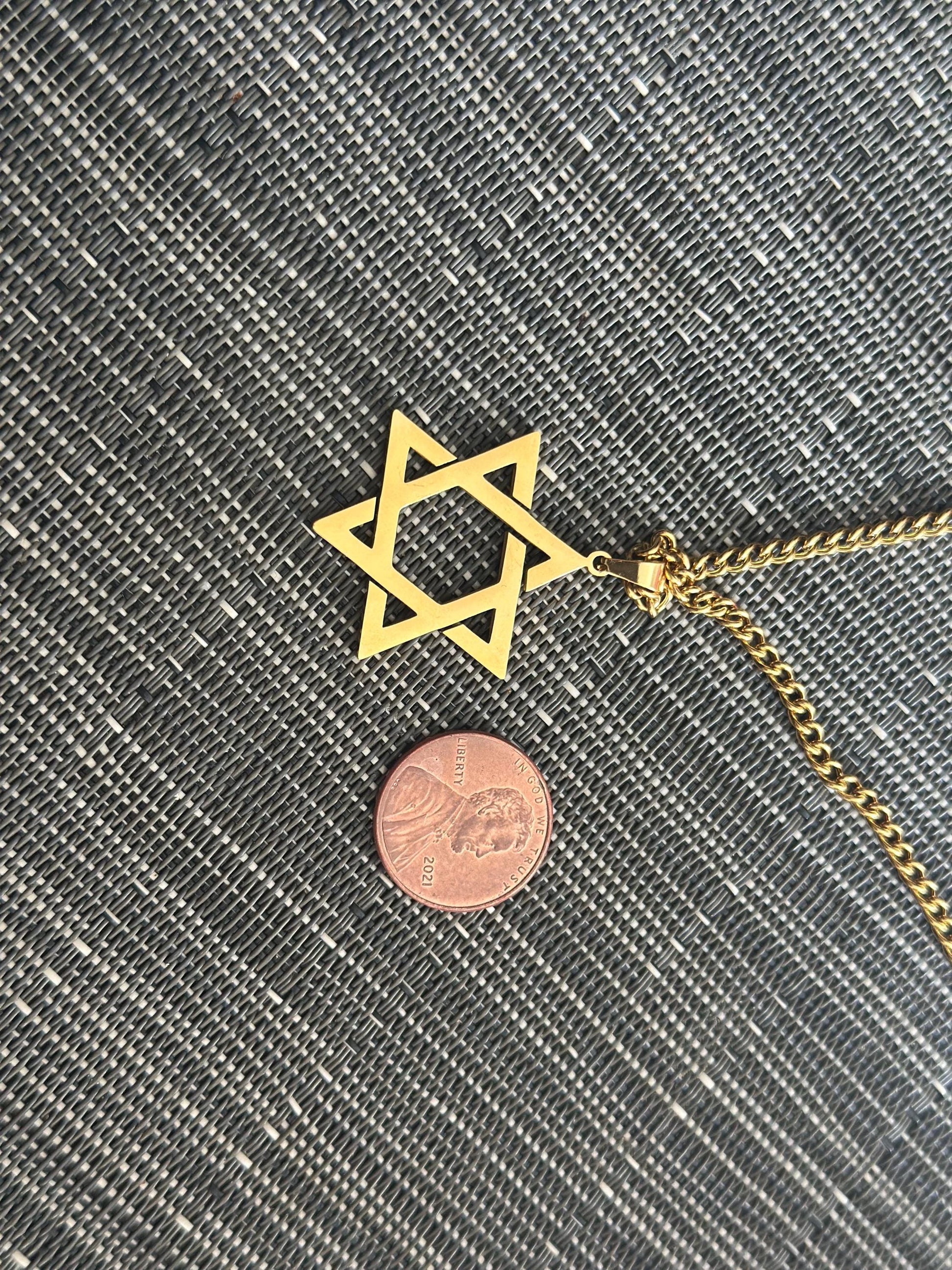 Mens Radiant Gold Star of David Necklace