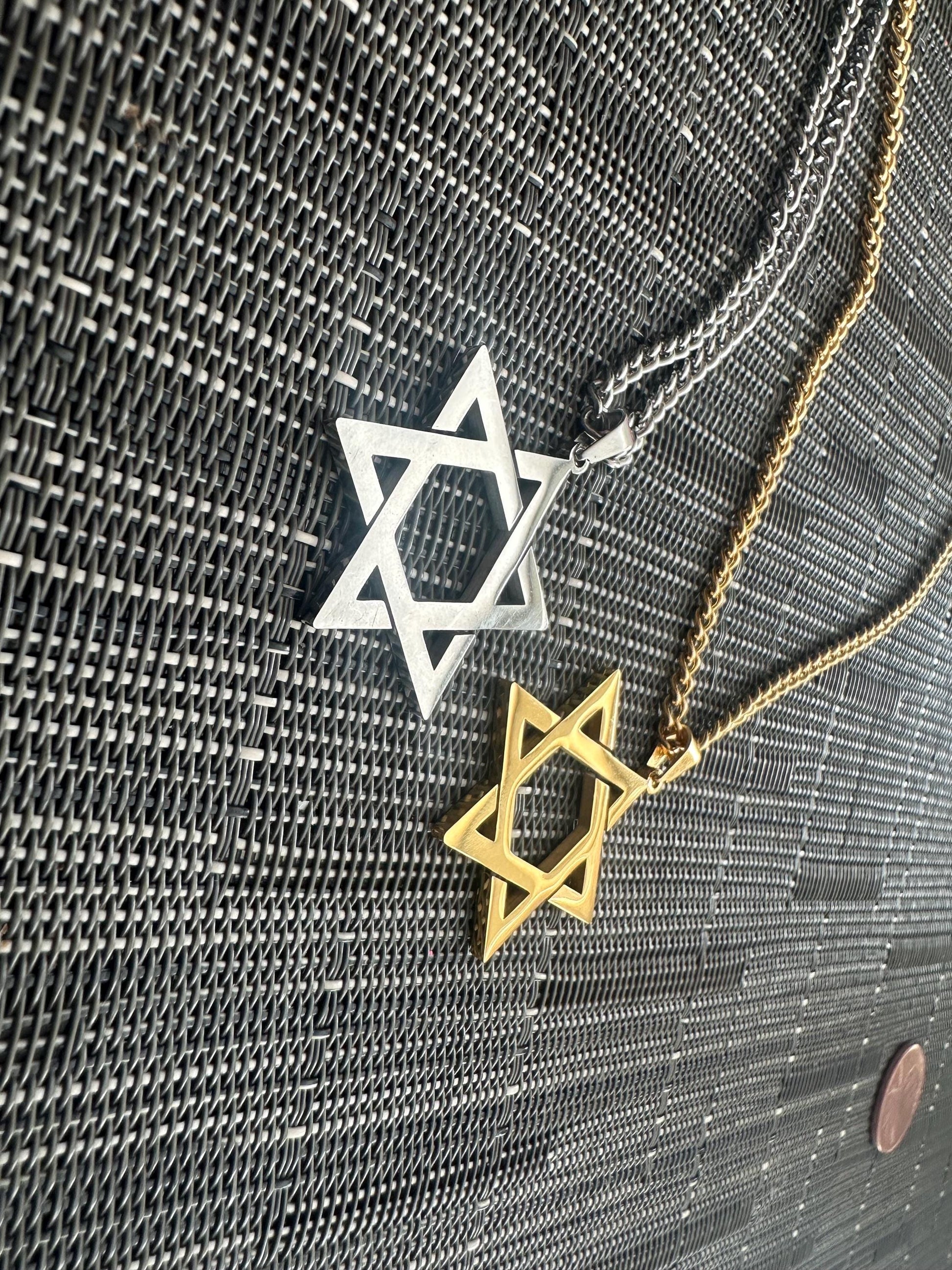 Mens Radiant Gold Star of David Necklace