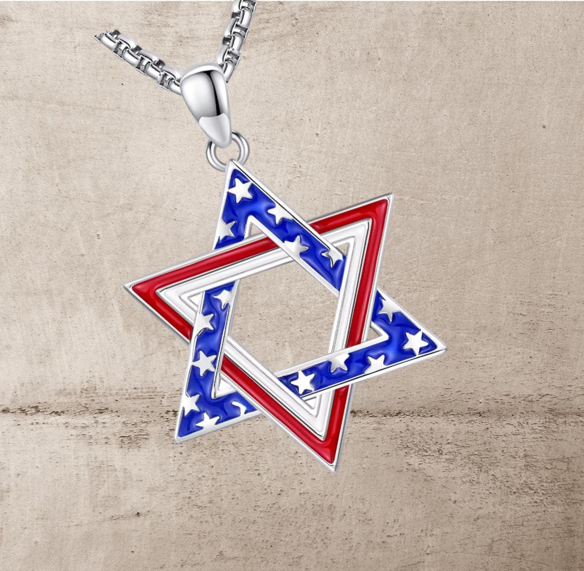 Star of David Necklace – Opal American Flag Judaica Jewelry in Sterling Silver