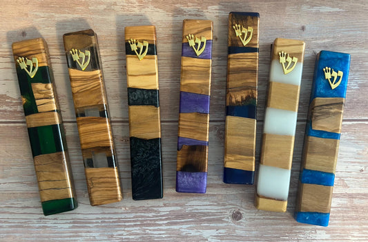 Color Resin Mezuzah for Doorway with Scroll, Jewish Wedding Gift