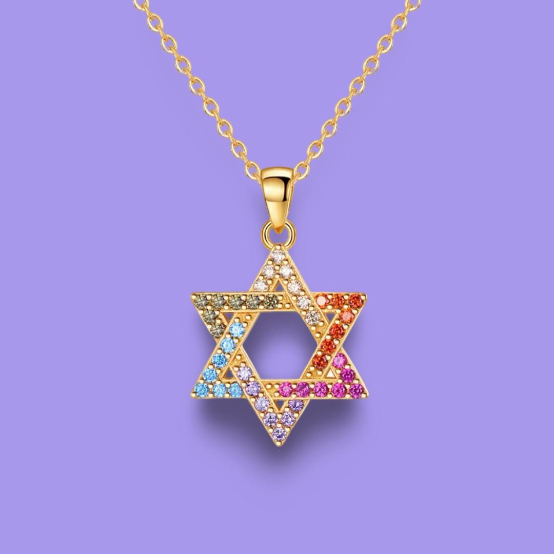 Rainbow Star of David Necklace