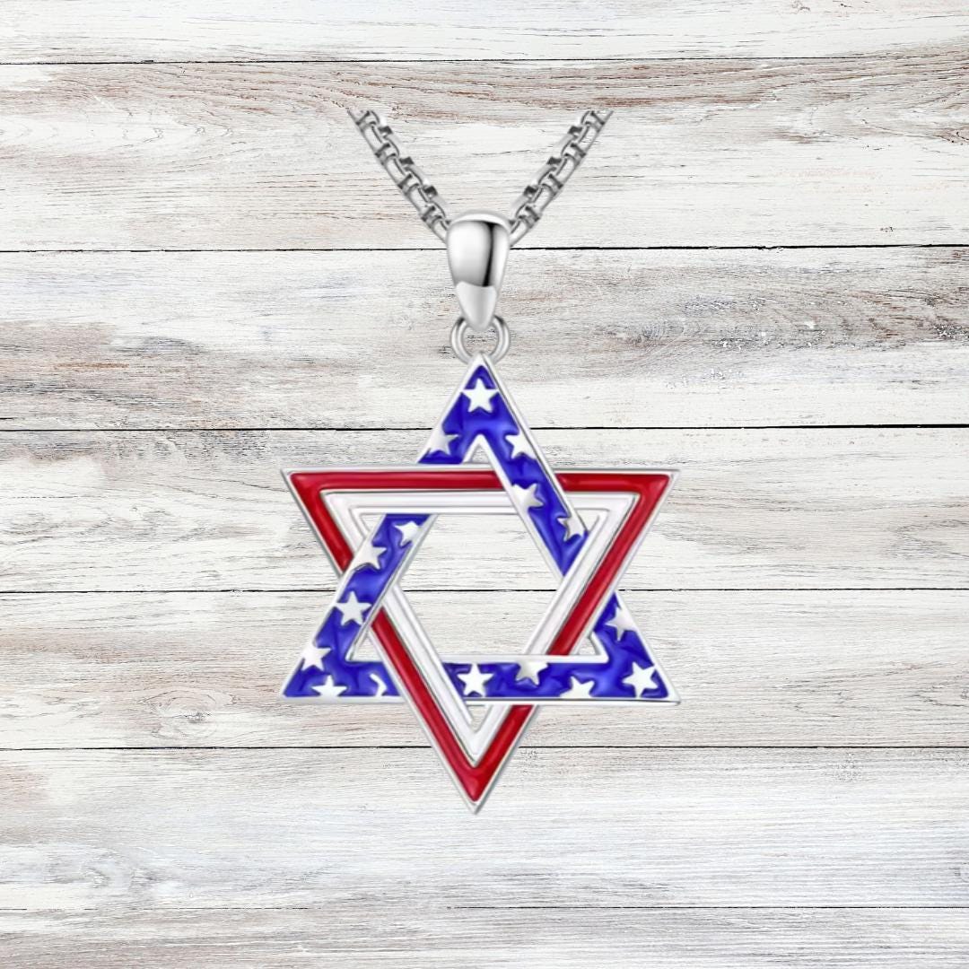 Star of David Necklace – Opal American Flag Judaica Jewelry in Sterling Silver