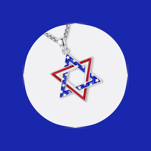 Star of David Necklace – Opal American Flag Judaica Jewelry in Sterling Silver