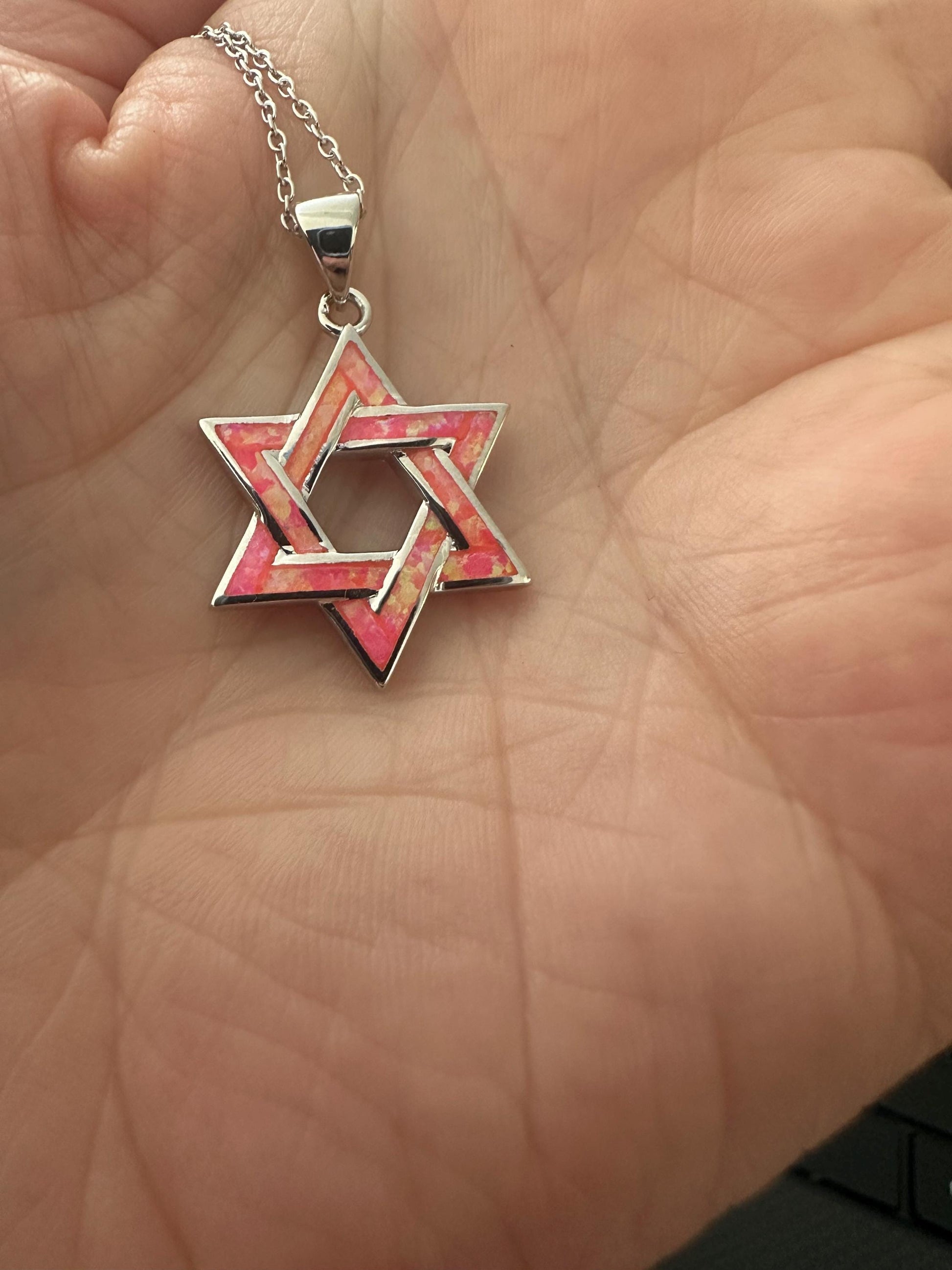 Stunning Star of David Necklace with Pink Opal – Perfect for Bat Mitzvah & Jewish Mother’s Day Gifts