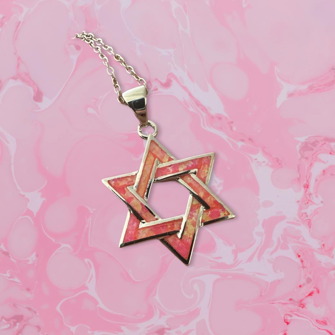 Stunning Star of David Necklace with Pink Opal – Perfect for Bat Mitzvah & Jewish Mother’s Day Gifts