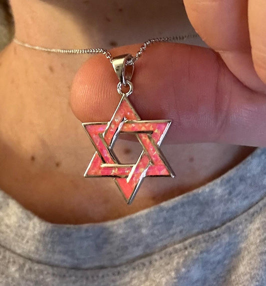 Stunning Star of David Necklace with Pink Opal – Perfect for Bat Mitzvah & Jewish Mother’s Day Gifts
