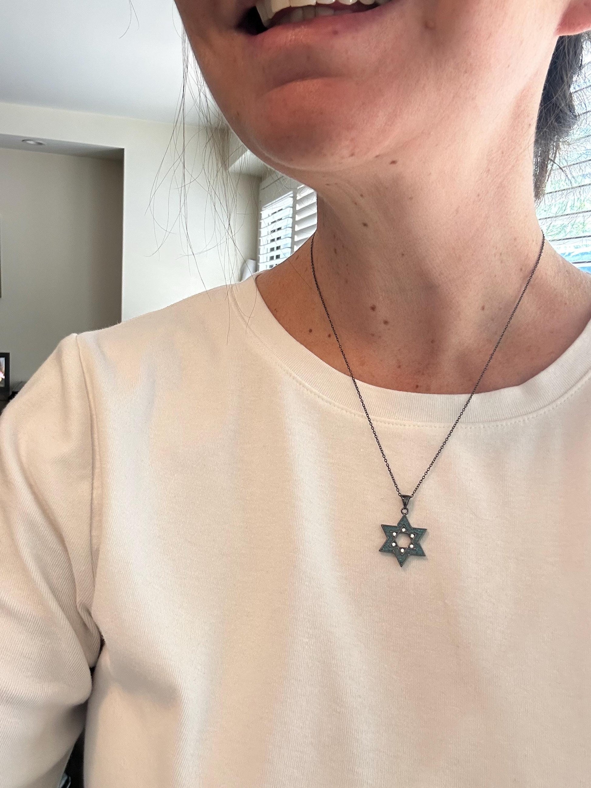 Star of David Necklace with Turquoise and Stones – s925 Silver Judaica Jewelry