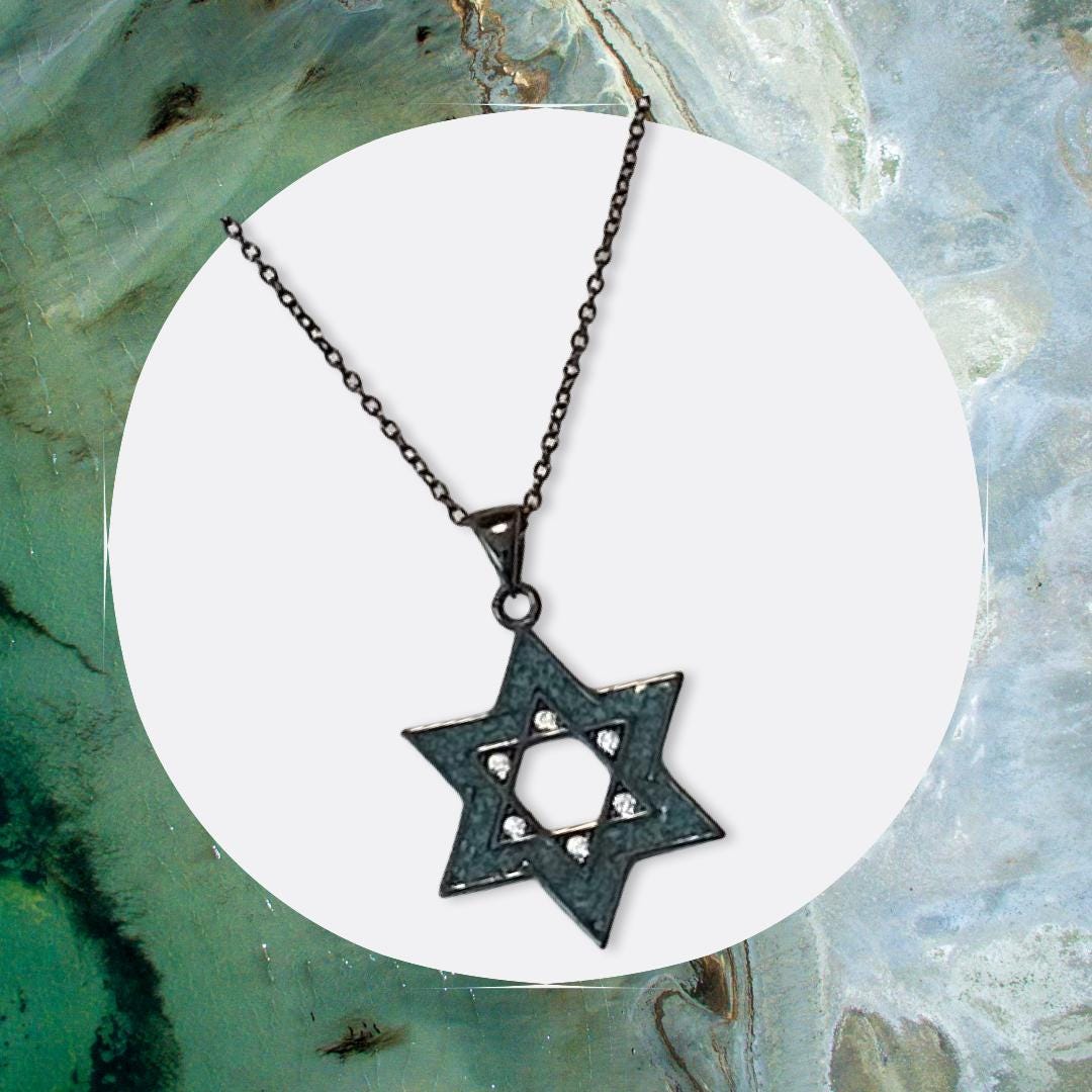 Star of David Necklace with Turquoise and Stones – s925 Silver Judaica Jewelry