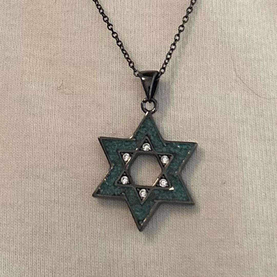 Star of David Necklace with Turquoise and Stones – s925 Silver Judaica Jewelry