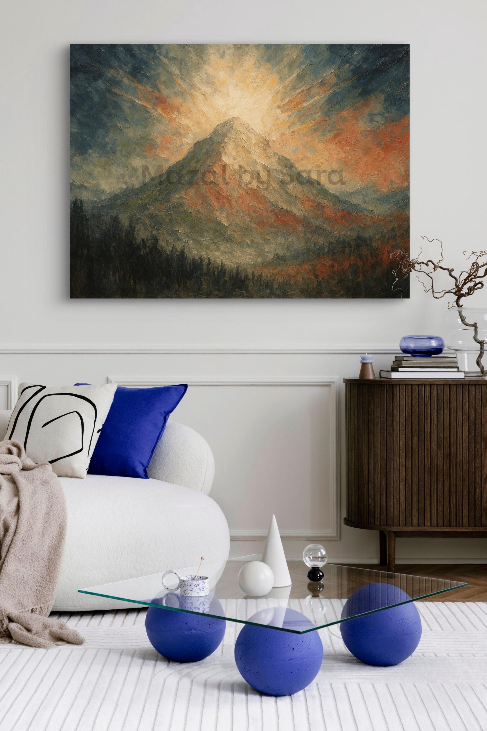 Rustic Har Sinai Torah Art Print – Jewish Mountain Painting | Mount Sinai Judaica Wall Decor | Jewish Gift for Home, Bar Mitzvah, Rabbi