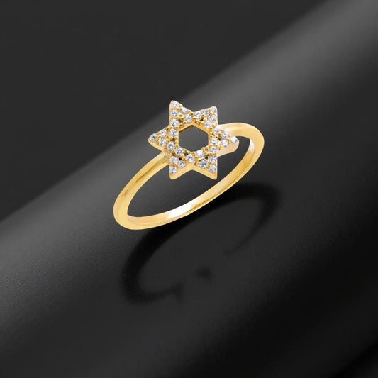 Small Star of David Ring • 925 Sterling Silver Ring for Jewish Women • 14K Gold Plated Jewish Jewelry • Cubic Zirconia Judaica Gift