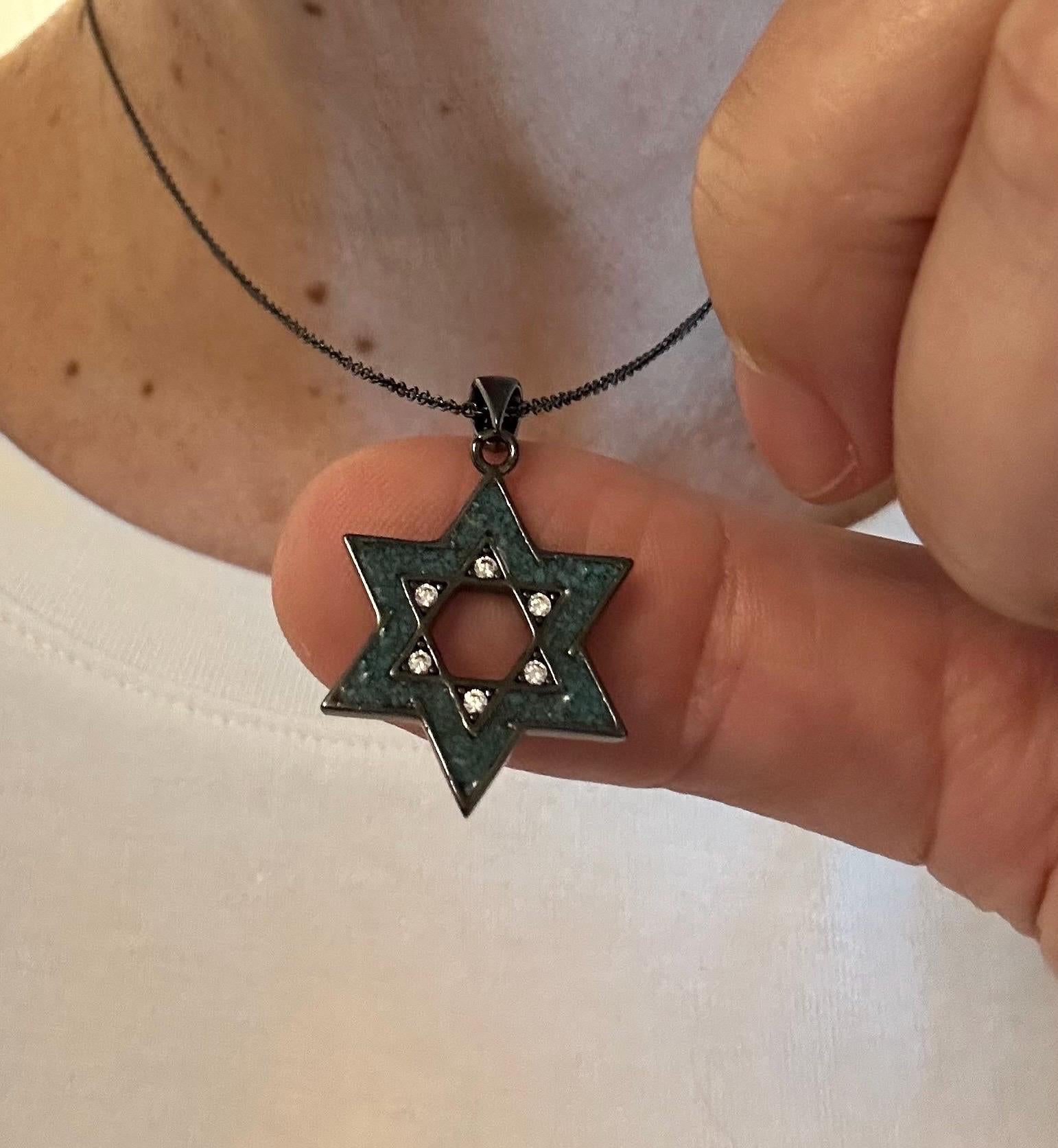 Star of David Necklace with Turquoise and Stones – s925 Silver Judaica Jewelry