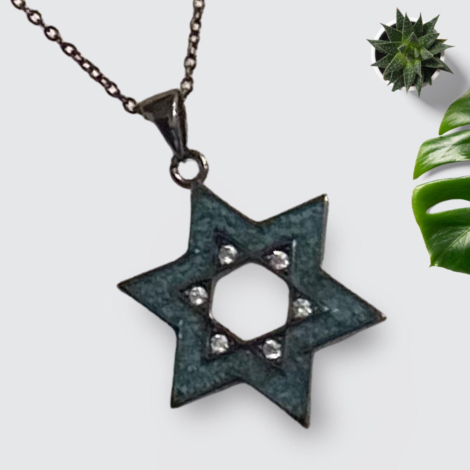 Star of David Necklace with Turquoise and Stones – s925 Silver Judaica Jewelry