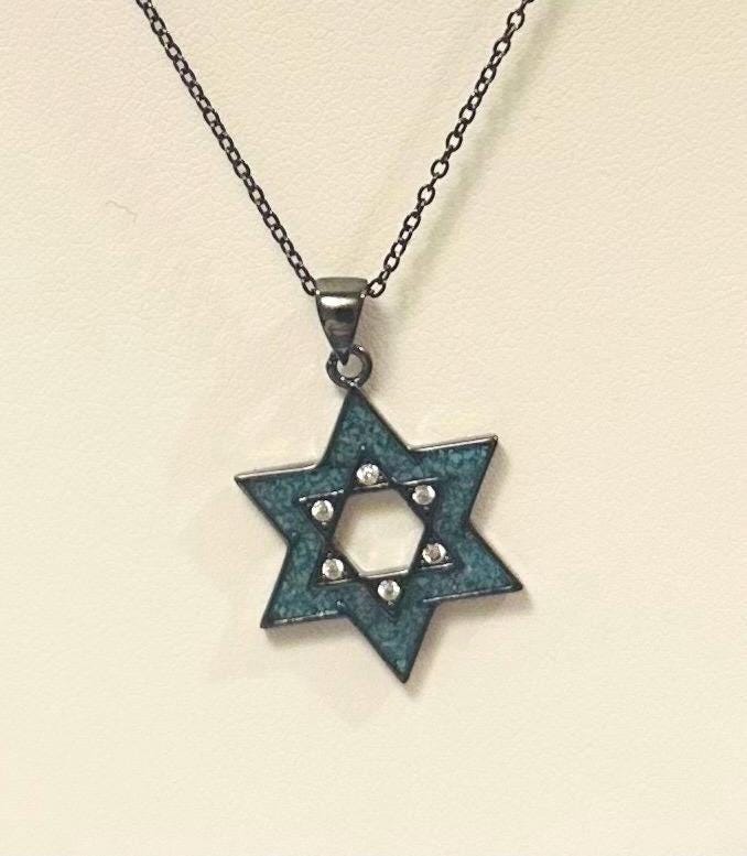 Star of David Necklace with Turquoise and Stones – s925 Silver Judaica Jewelry
