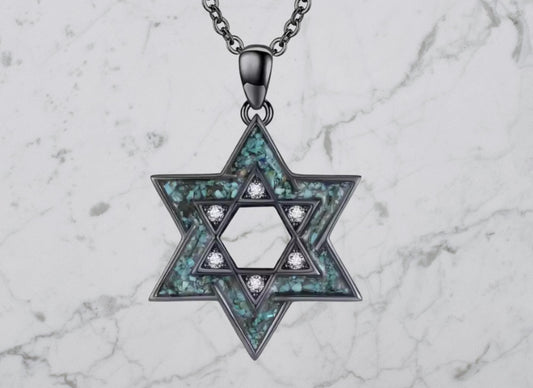 Star of David Necklace with Turquoise and Stones – s925 Silver Judaica Jewelry