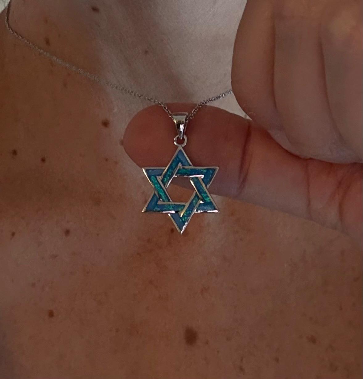Blue and Silver Star of David Necklace
