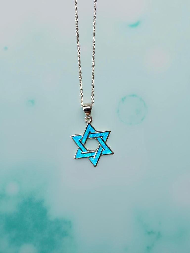 Blue and Silver Star of David Necklace
