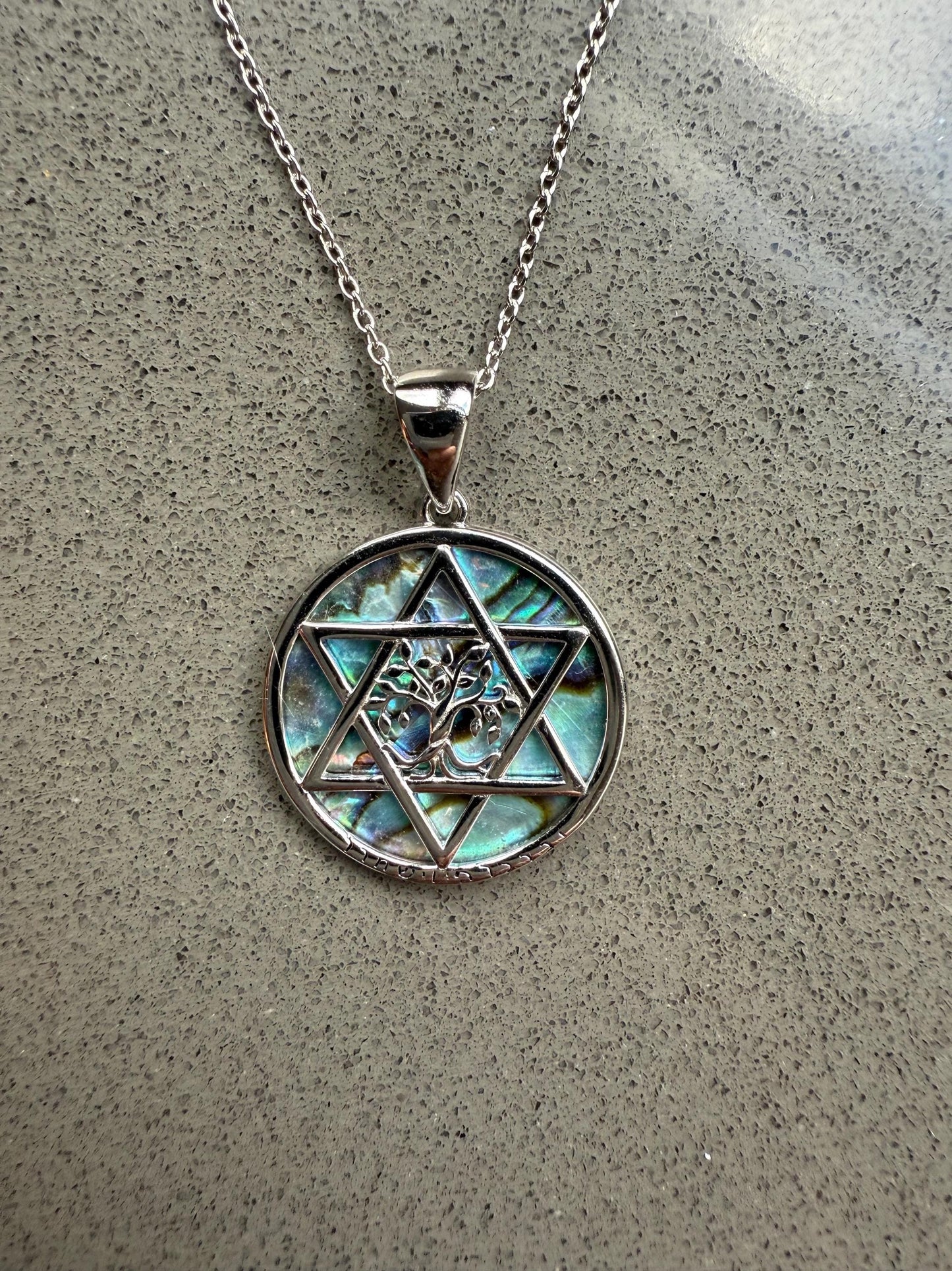 Sterling Silver Abalone Star of David Necklace with Tree of Life & Hebrew Priestly Blessing | Judaica Chai Necklace Gift for Her