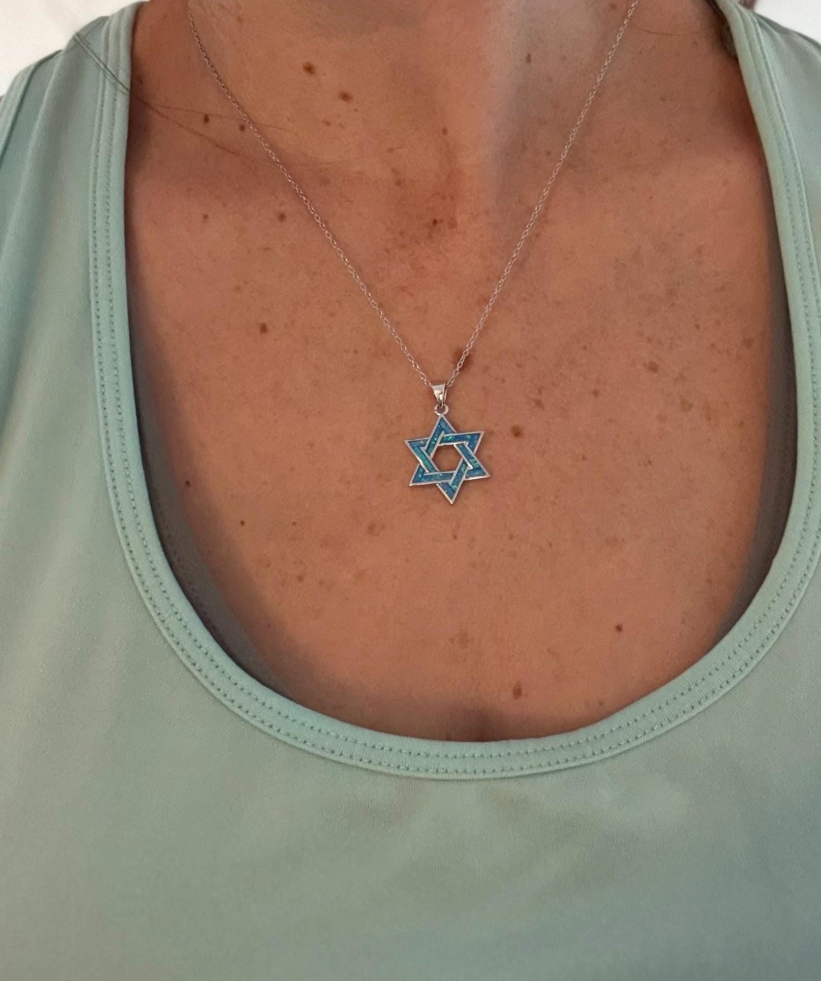 Blue and Silver Star of David Necklace