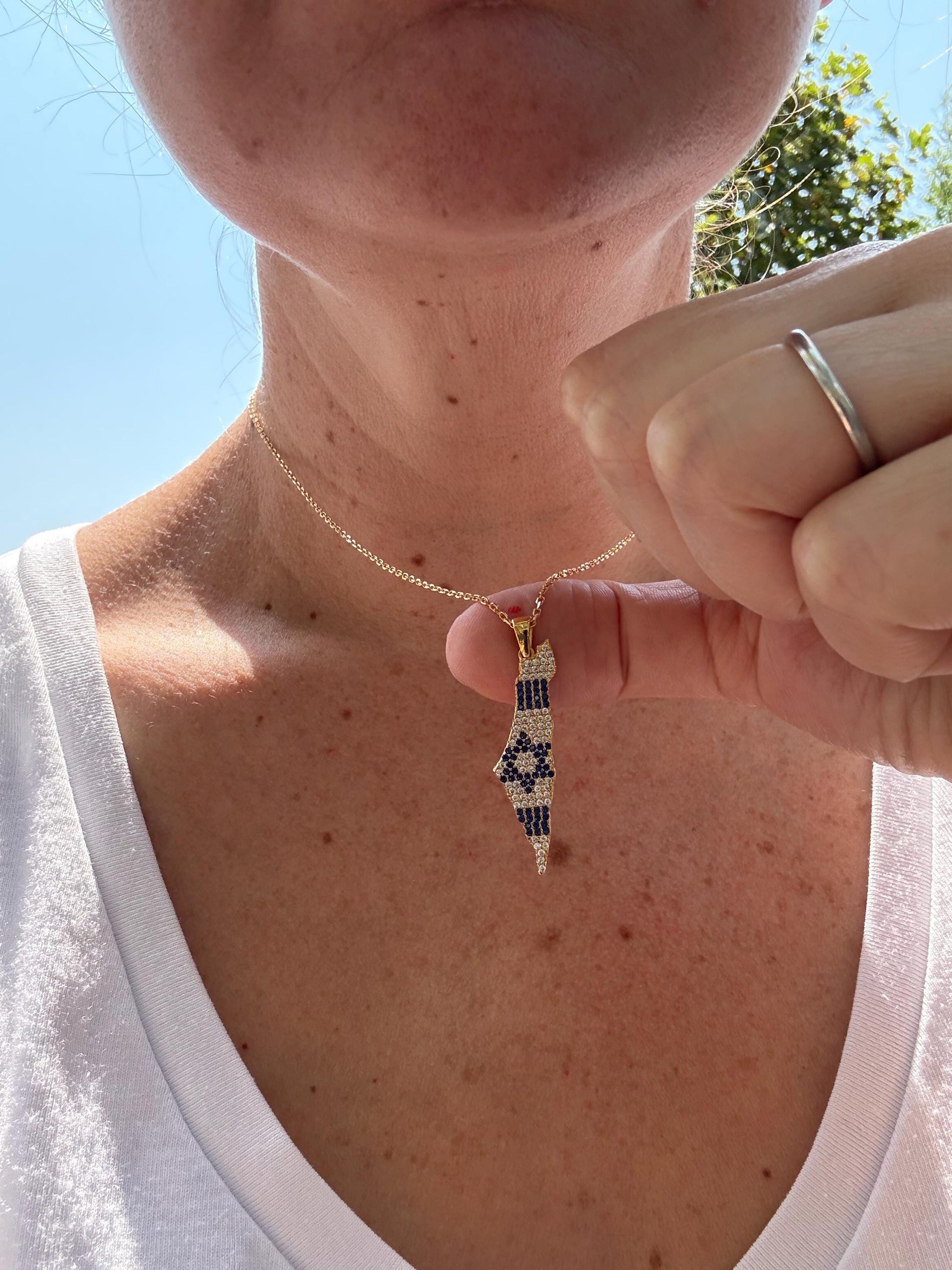 Colorful Map of Israel Necklace