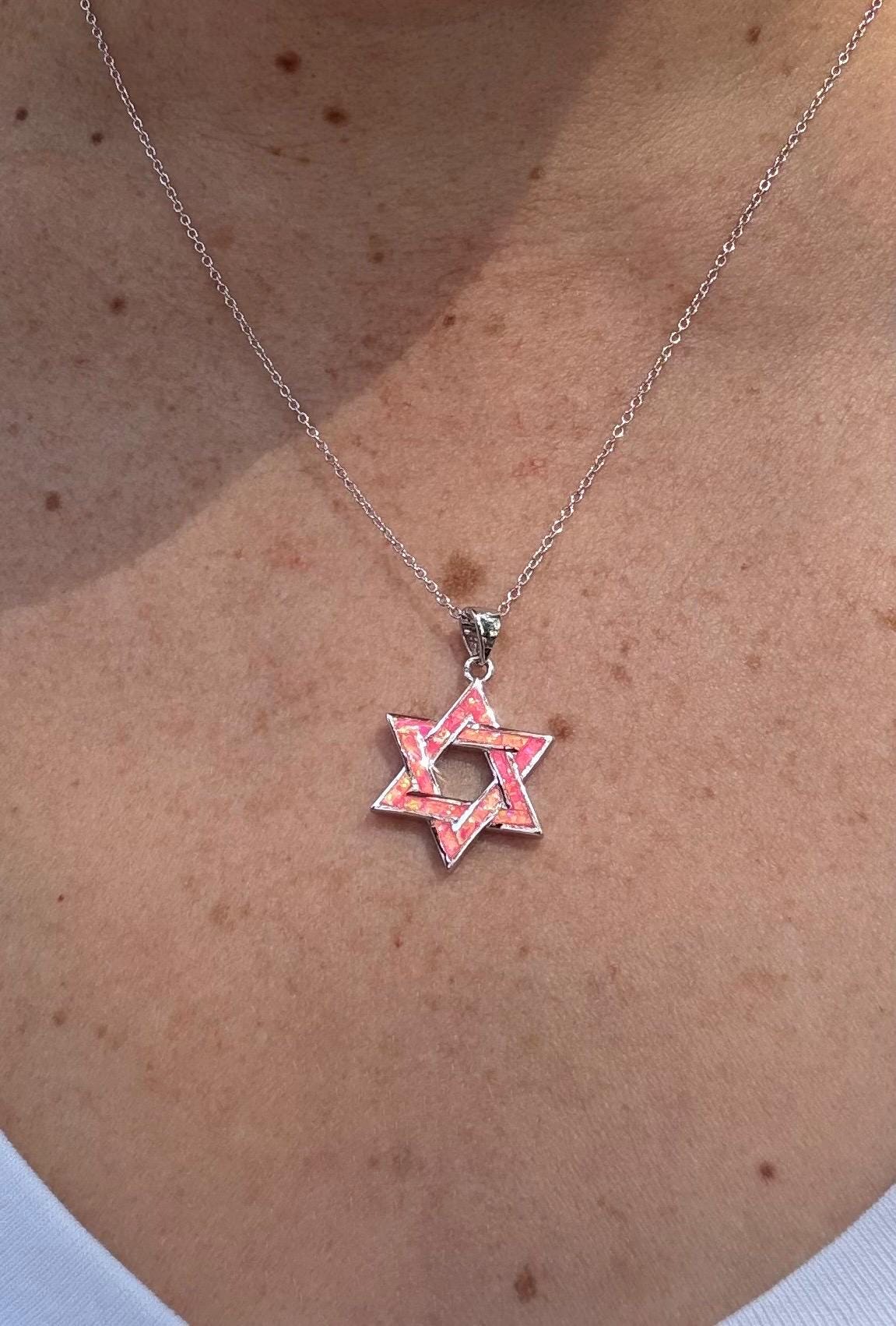 Stunning Star of David Necklace with Pink Opal – Perfect for Bat Mitzvah & Jewish Mother’s Day Gifts