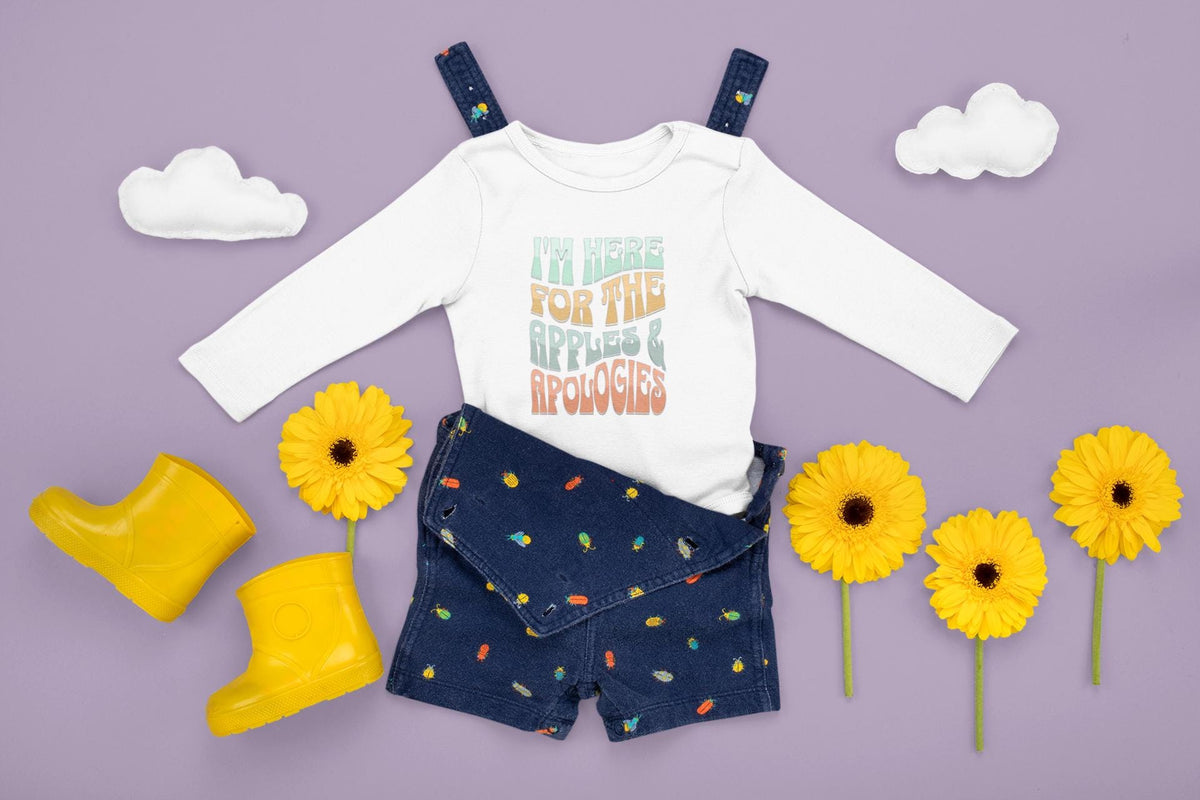 Rosh Hashanah Infant Long Sleeve Bodysuit | Im Here for the Apples and Apologies | Playful Design | shana tova shirt