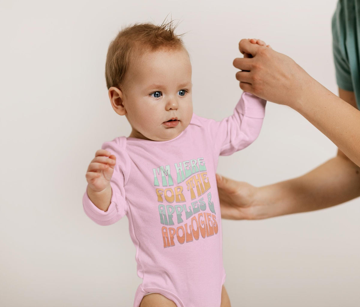 Rosh Hashanah Infant Long Sleeve Bodysuit | Im Here for the Apples and Apologies | Playful Design | shana tova shirt