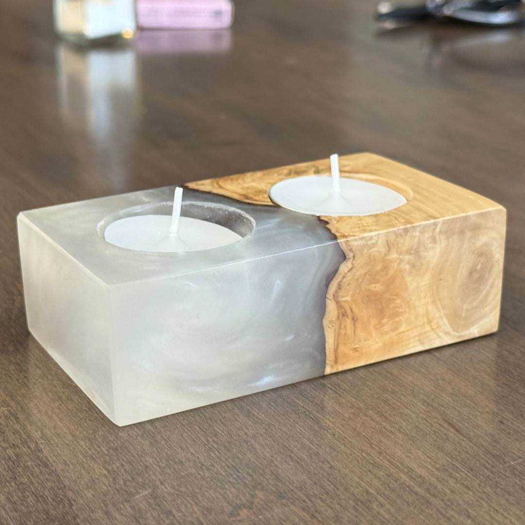 Handmade Olive Wood Shabbat Candle Holder (Holds 2 Tealights)