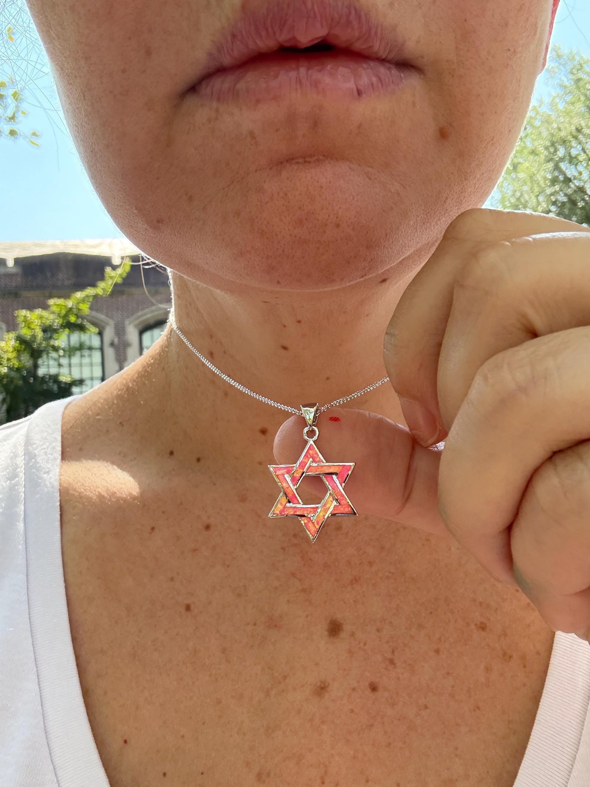 Stunning Star of David Necklace with Pink Opal – Perfect for Bat Mitzvah & Jewish Mother’s Day Gifts