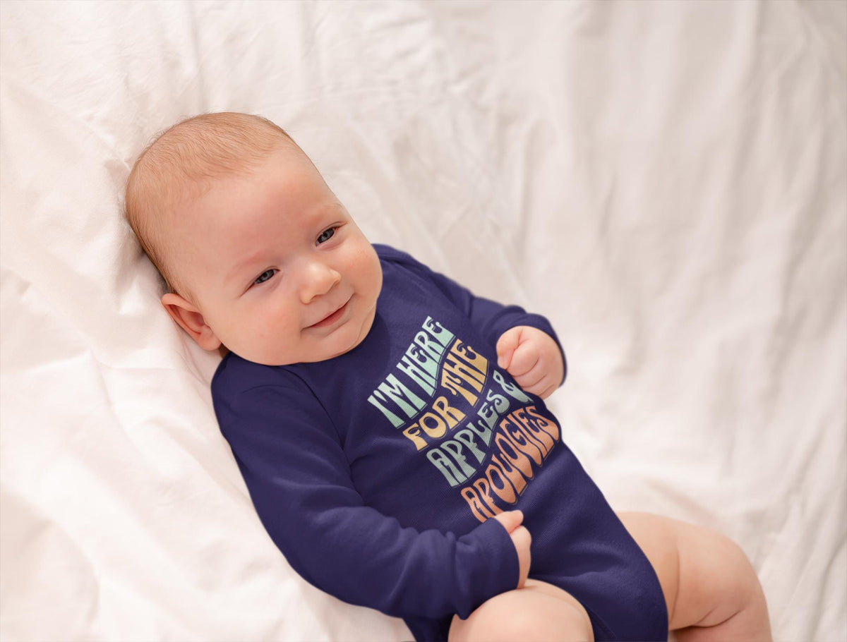 Rosh Hashanah Infant Long Sleeve Bodysuit | Im Here for the Apples and Apologies | Playful Design | shana tova shirt