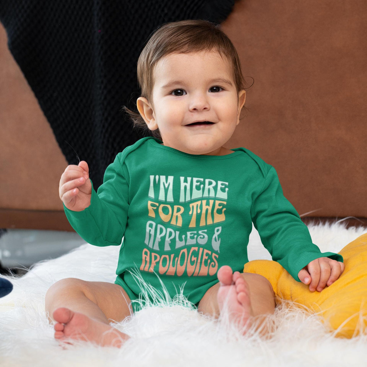 Rosh Hashanah Infant Long Sleeve Bodysuit | Im Here for the Apples and Apologies | Playful Design | shana tova shirt