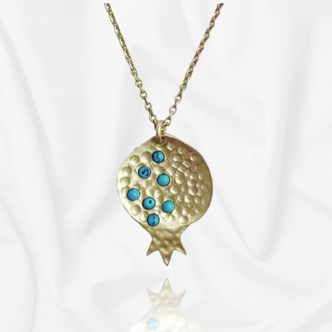 Gold Pomegranate Charm Necklace – Red or Green Opal Stones – Sterling Silver Base – Judaica, Valentines or Mother’s Day Gift