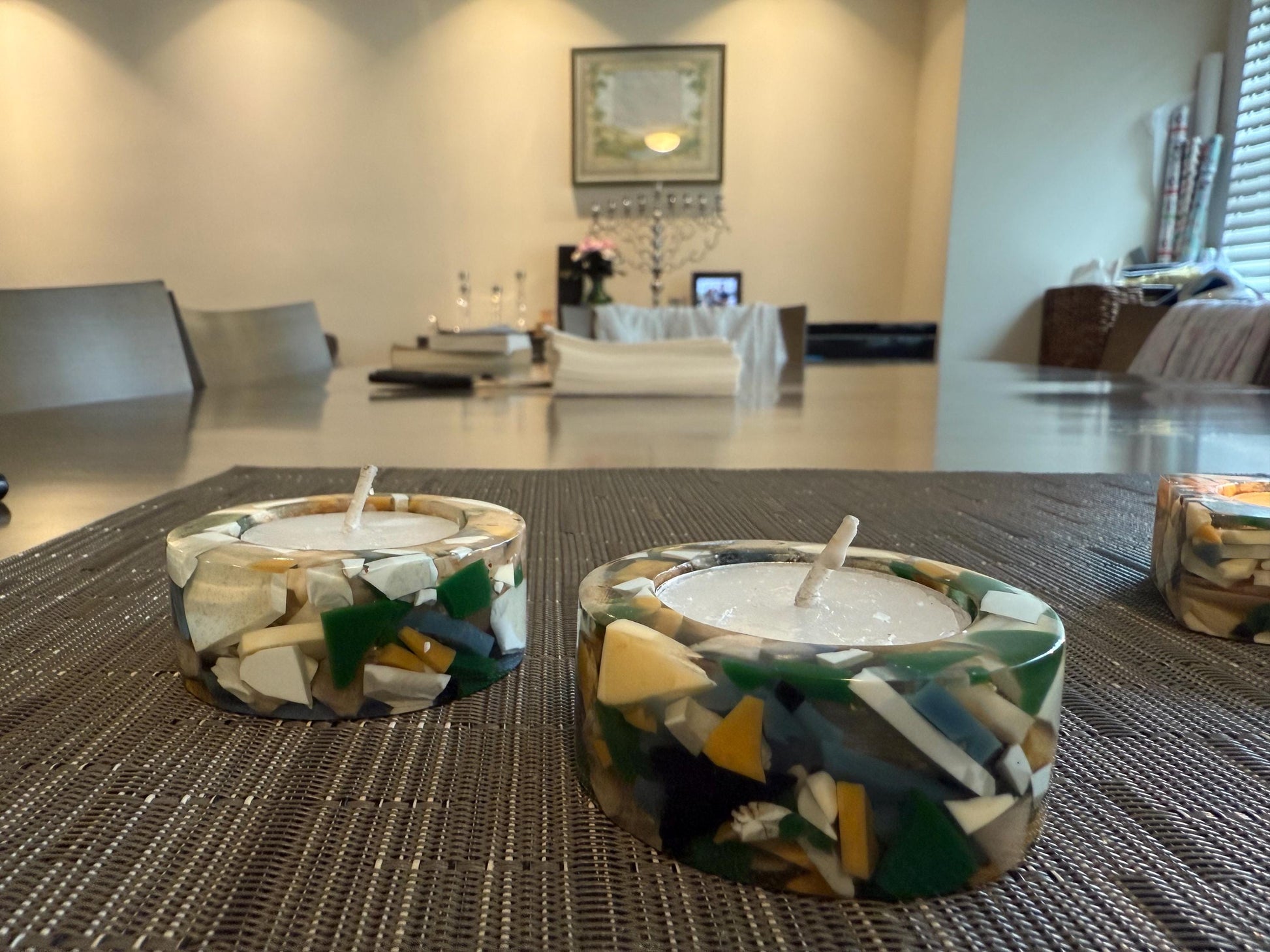 Handmade Resin Candle Holders – Tea Light Holders with Shells – Judaica, Shabbat & Holiday Home Décor
