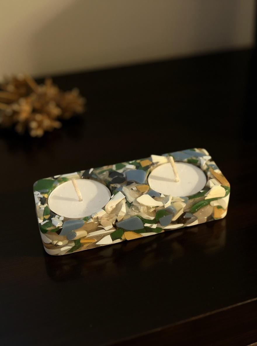 Handmade Resin Candle Holders – Tea Light Holders with Shells – Judaica, Shabbat & Holiday Home Décor