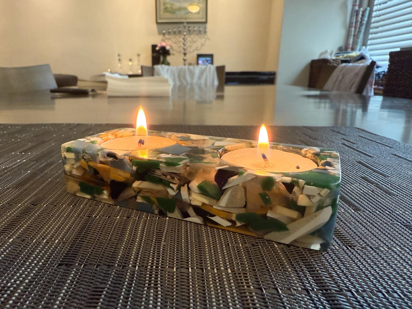 Handmade Resin Candle Holders – Tea Light Holders with Shells – Judaica, Shabbat & Holiday Home Décor