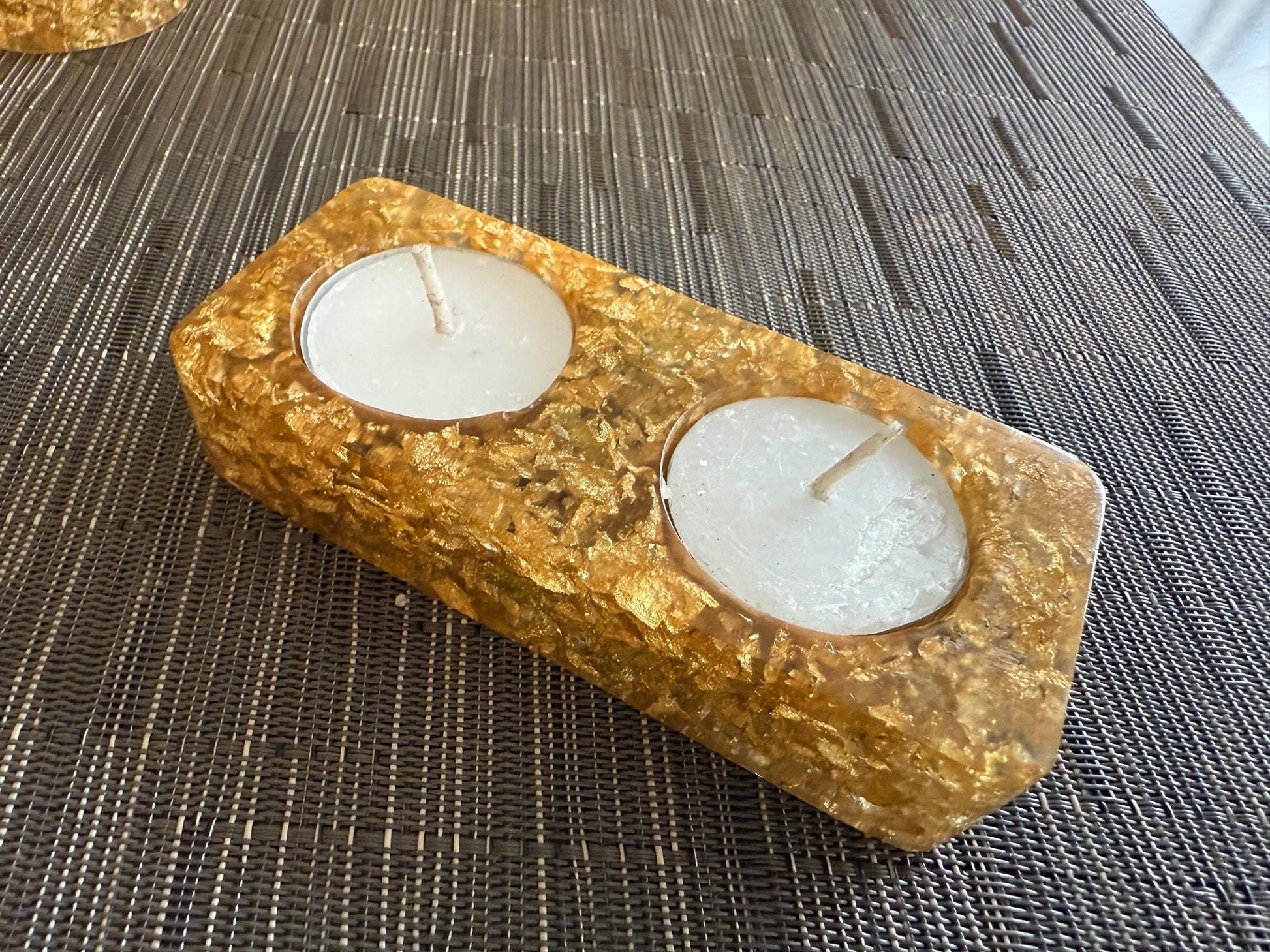 Gold Flake Resin Tea Light Holders – Set of Singles or Double | Jewish Holiday & Home Décor