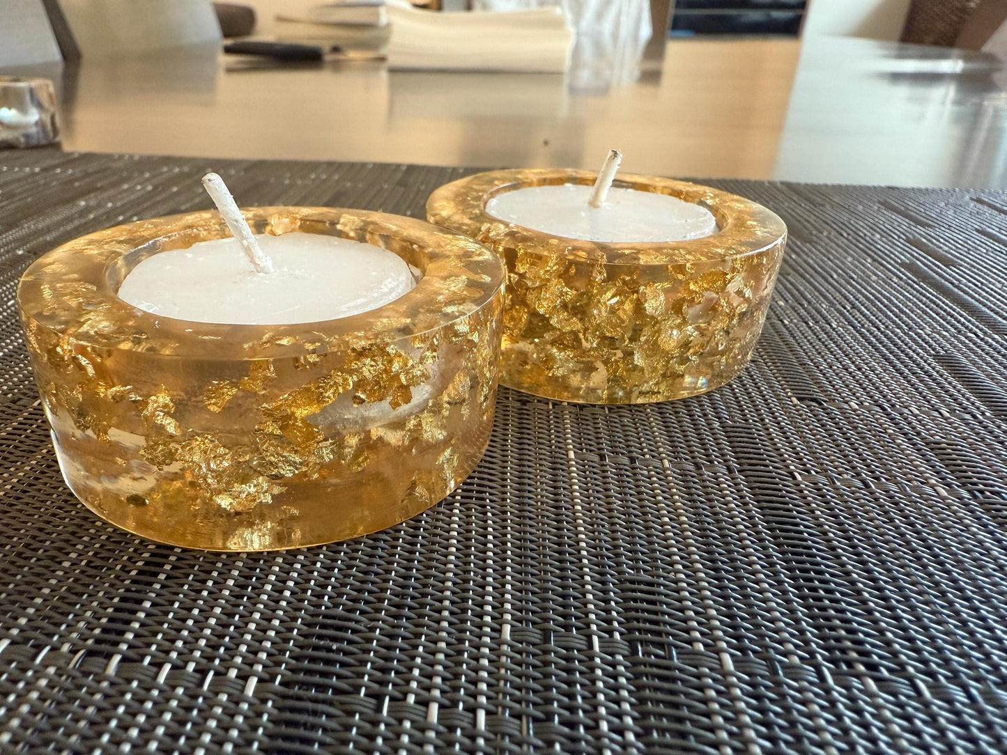 Gold Flake Resin Tea Light Holders – Set of Singles or Double | Jewish Holiday & Home Décor