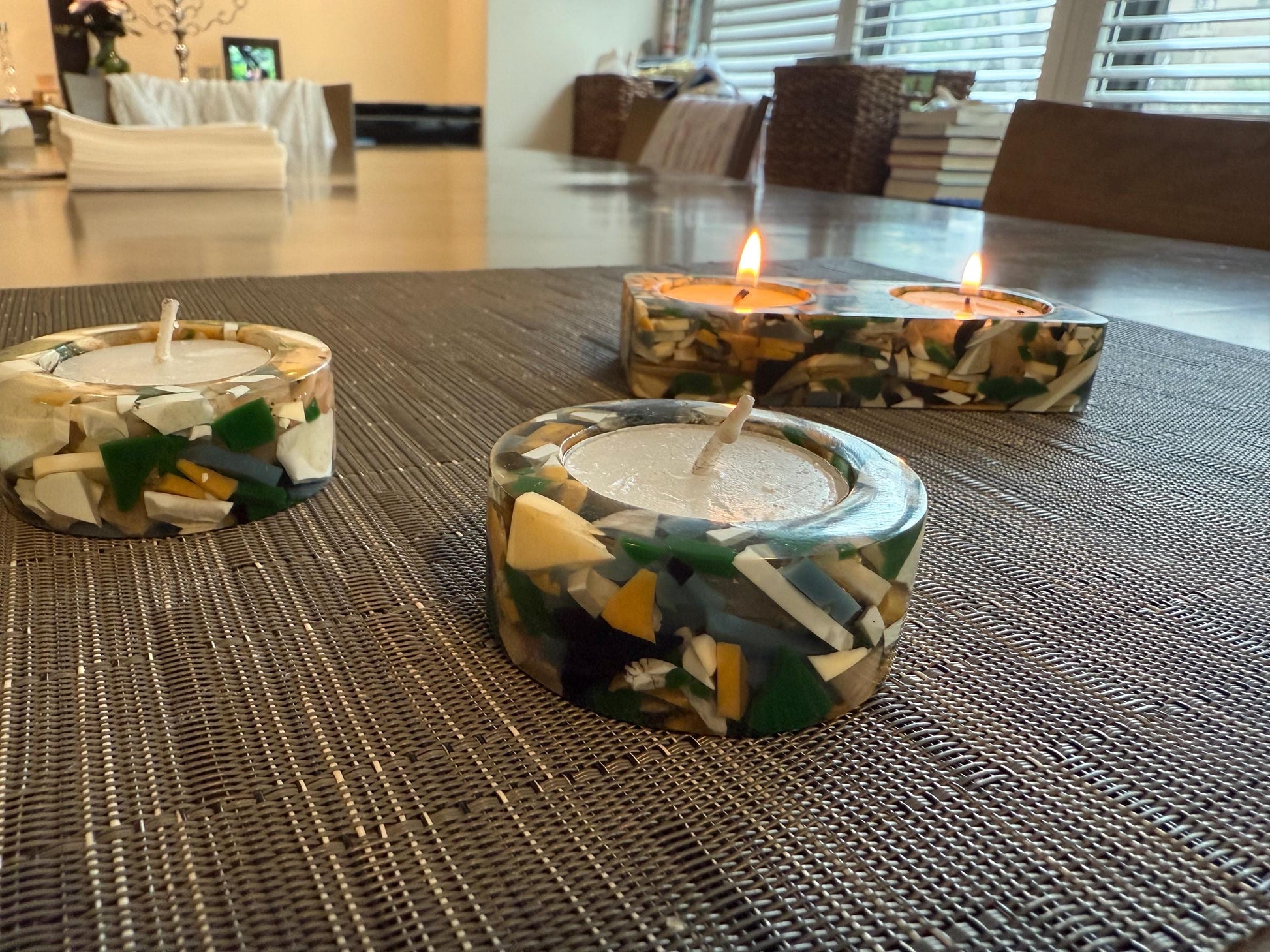 Handmade Resin Candle Holders – Tea Light Holders with Shells – Judaica, Shabbat & Holiday Home Décor