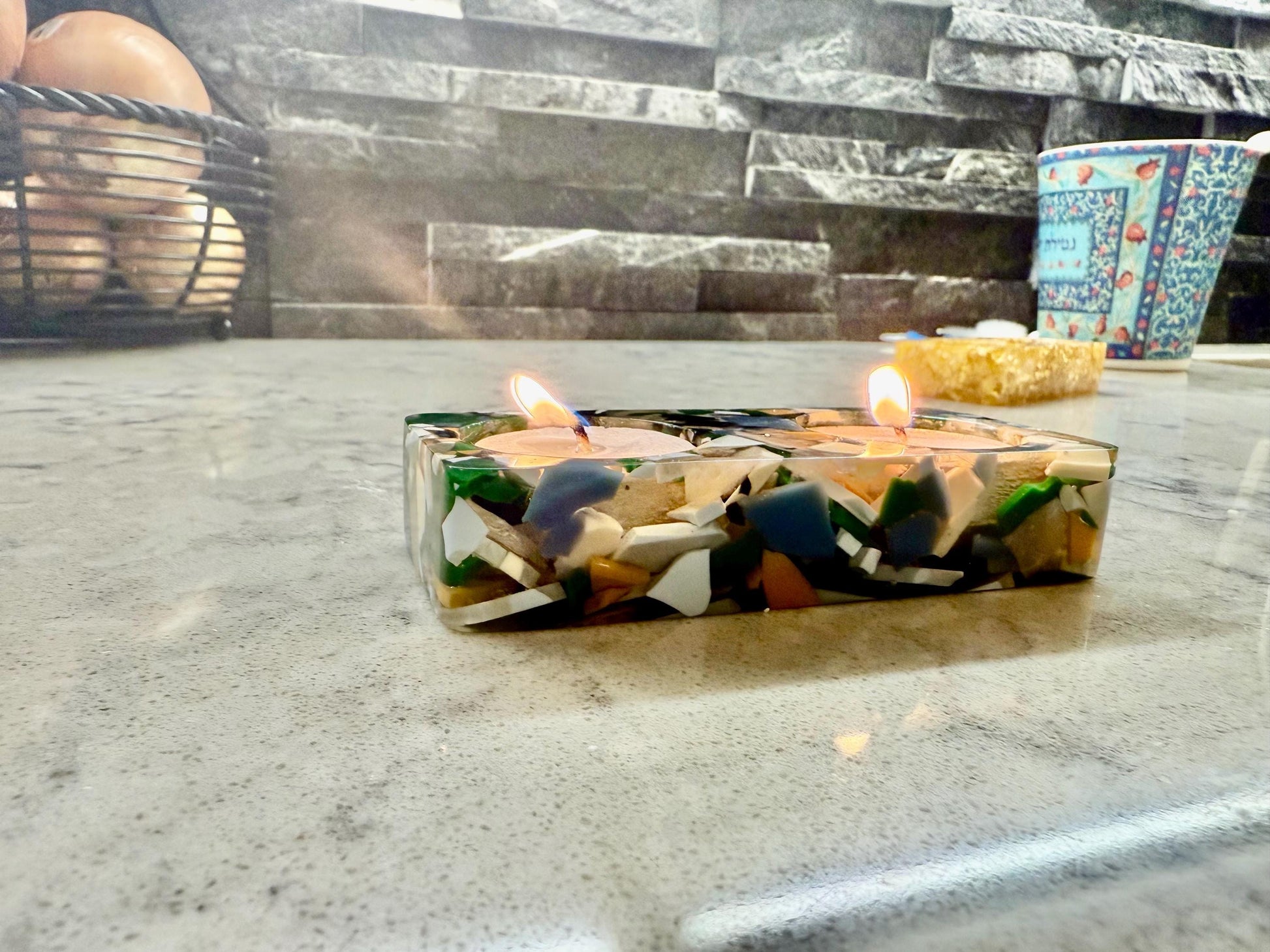 Handmade Resin Candle Holders – Tea Light Holders with Shells – Judaica, Shabbat & Holiday Home Décor