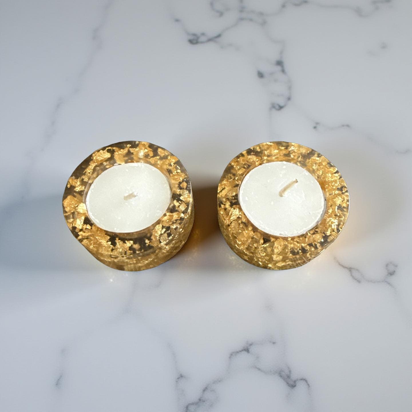 Gold Flake Resin Tea Light Holders – Set of Singles or Double | Jewish Holiday & Home Décor