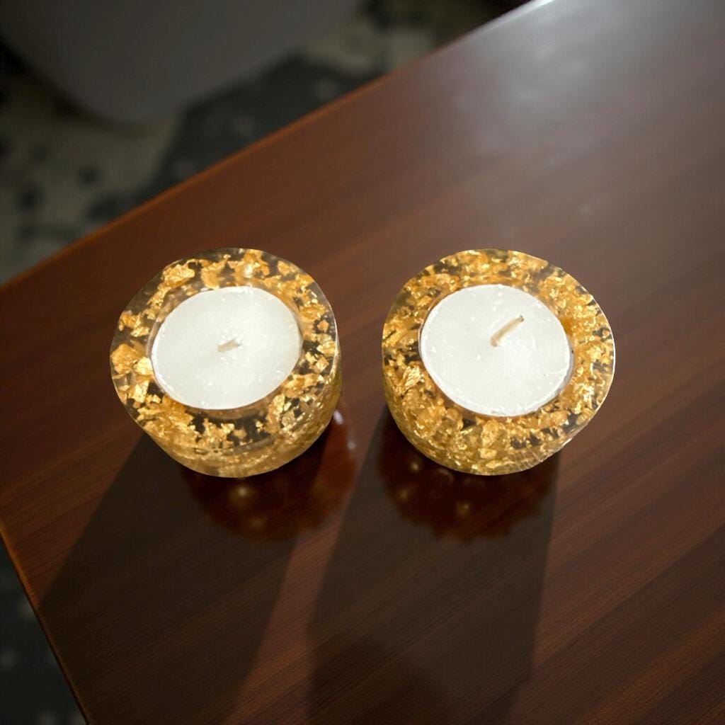 Gold Flake Resin Tea Light Holders – Set of Singles or Double | Jewish Holiday & Home Décor