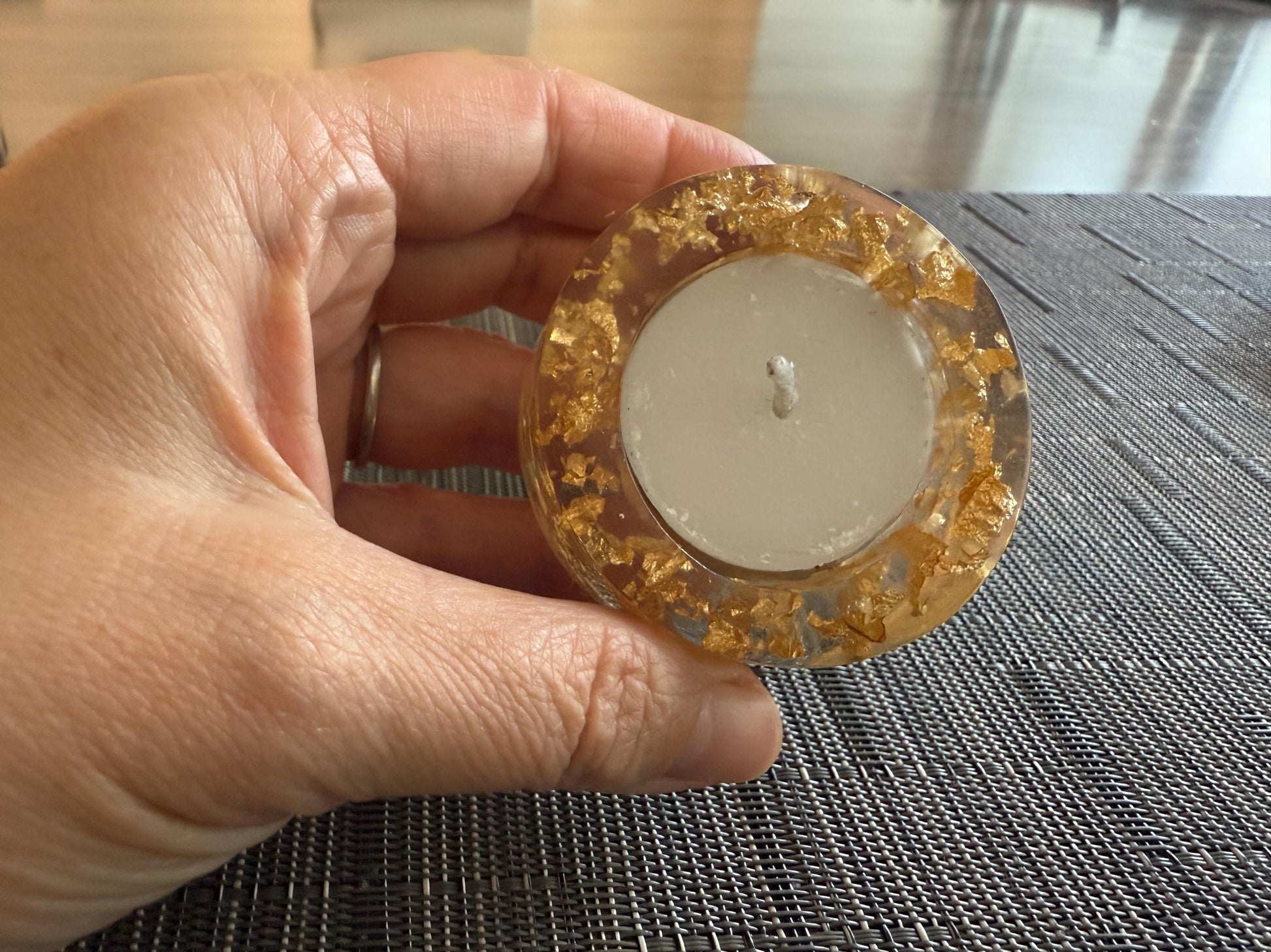 Gold Flake Resin Tea Light Holders – Set of Singles or Double | Jewish Holiday & Home Décor