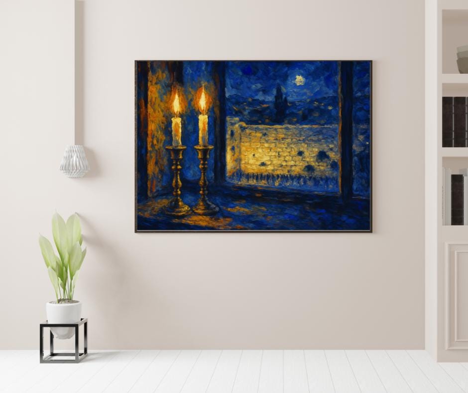 Kotel at night- Jerusalem archway- Shabbat Candles